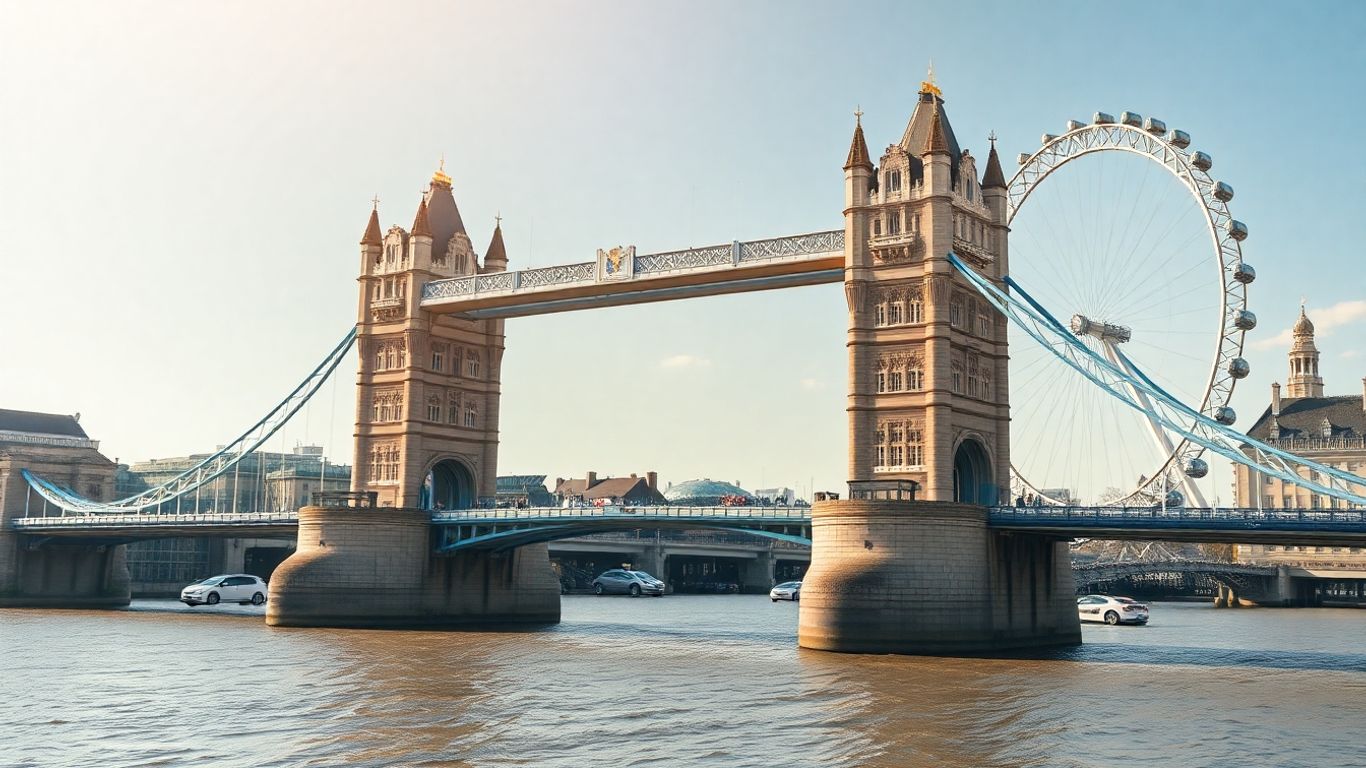 London landmarks with a sunny sky.