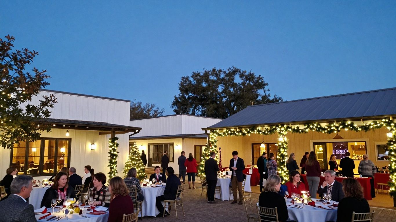 Festive holiday event venues in Addison, TX with twinkling lights.