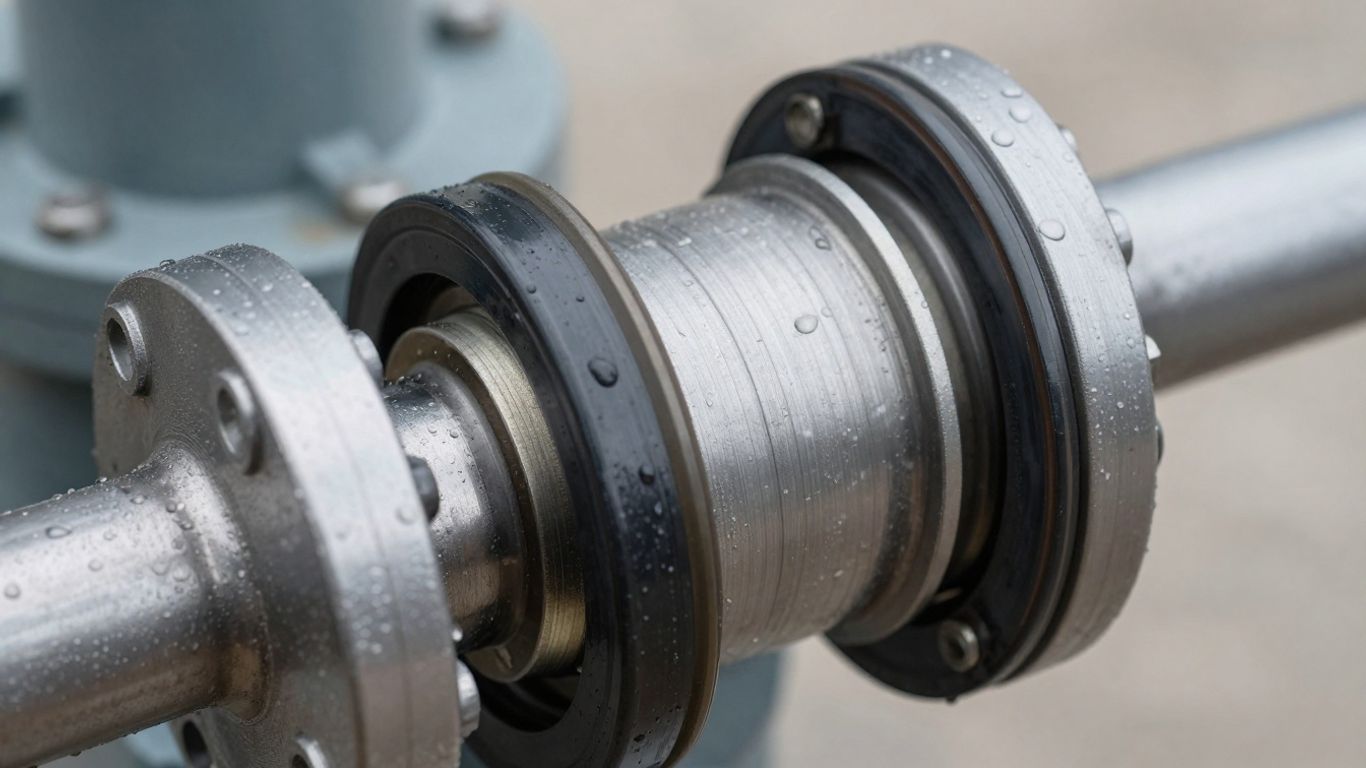 Close-up of a well pump seal, showing its protective components.