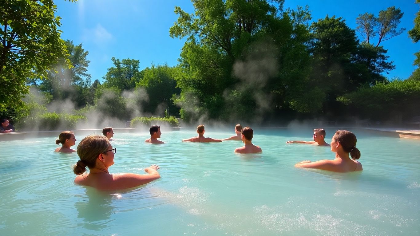 Oameni relaxându-se într-un izvor termal natural