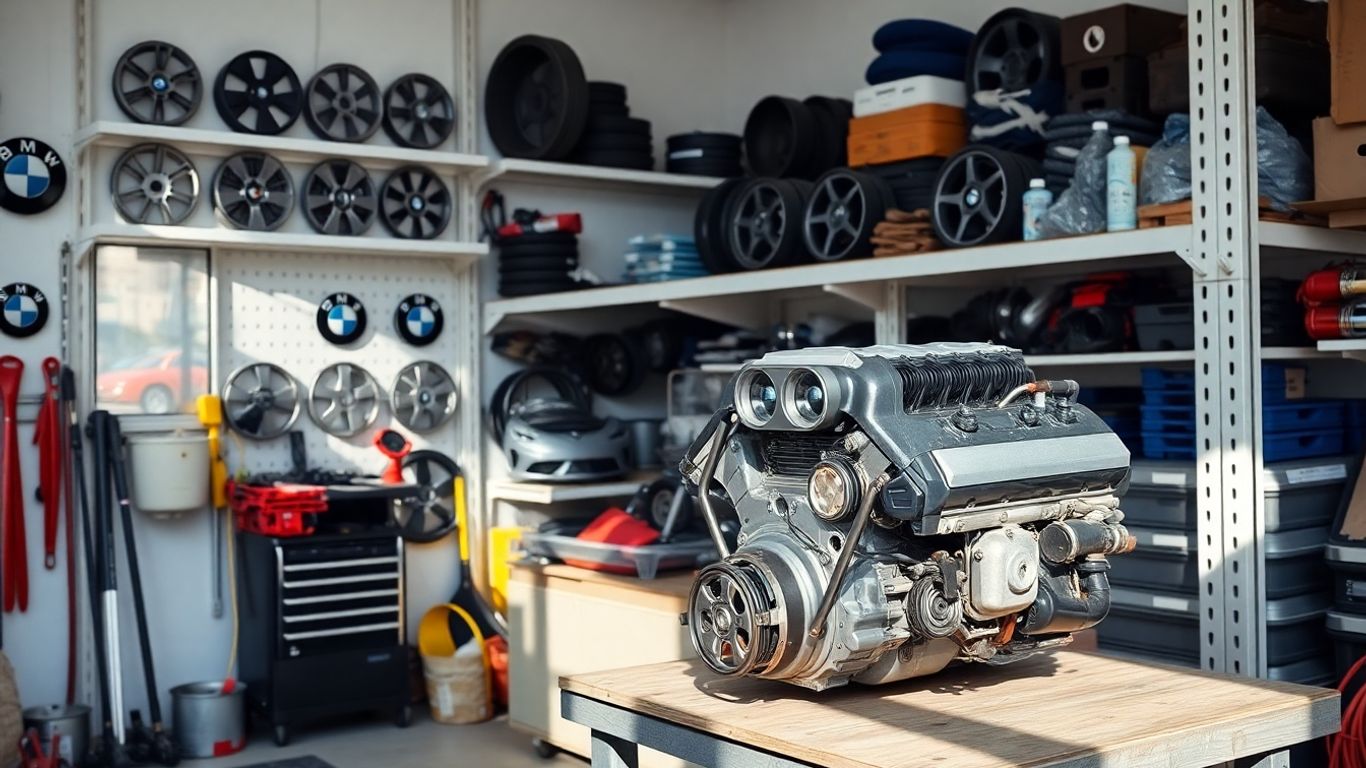 BMW spare parts in a workshop