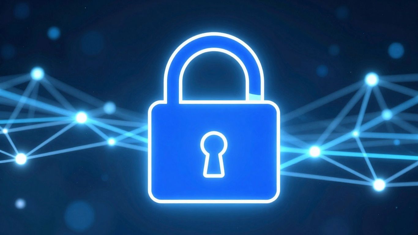 Padlock securing a digital network.