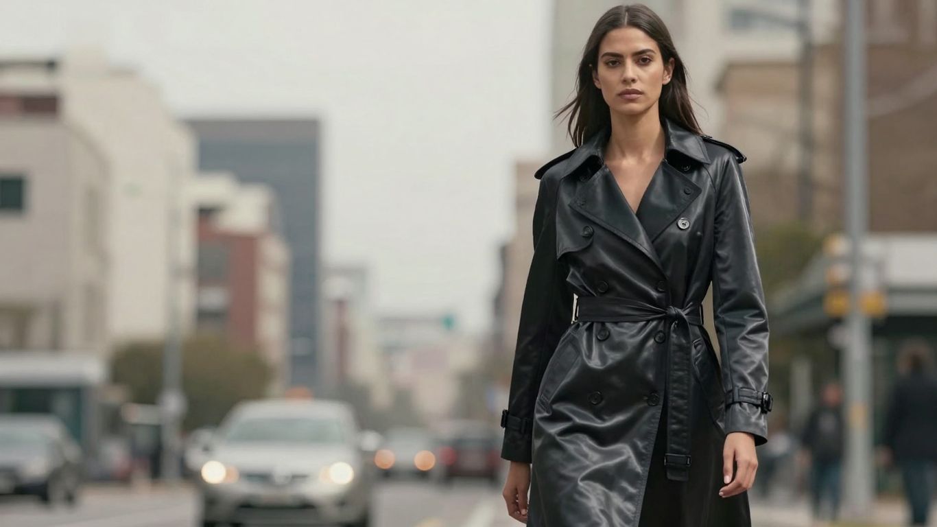 Model in an ultra-long trench coat