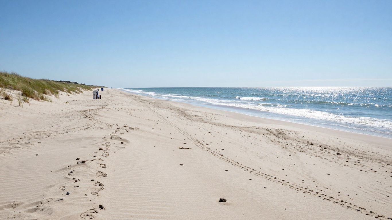 Banjaardstrand beach with dunes and ocean waves.