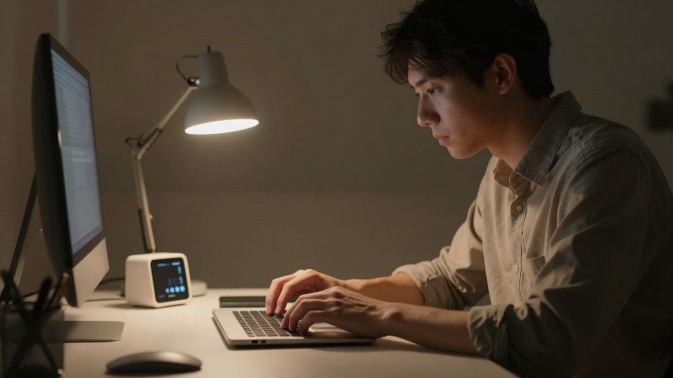 Person working intently with a deep work timer.