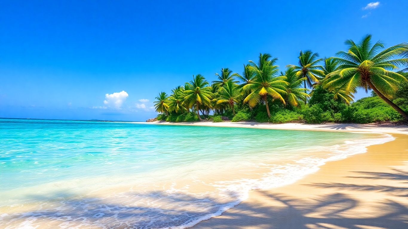 Plaża na Wyspach Zielonego Przylądka z palmami