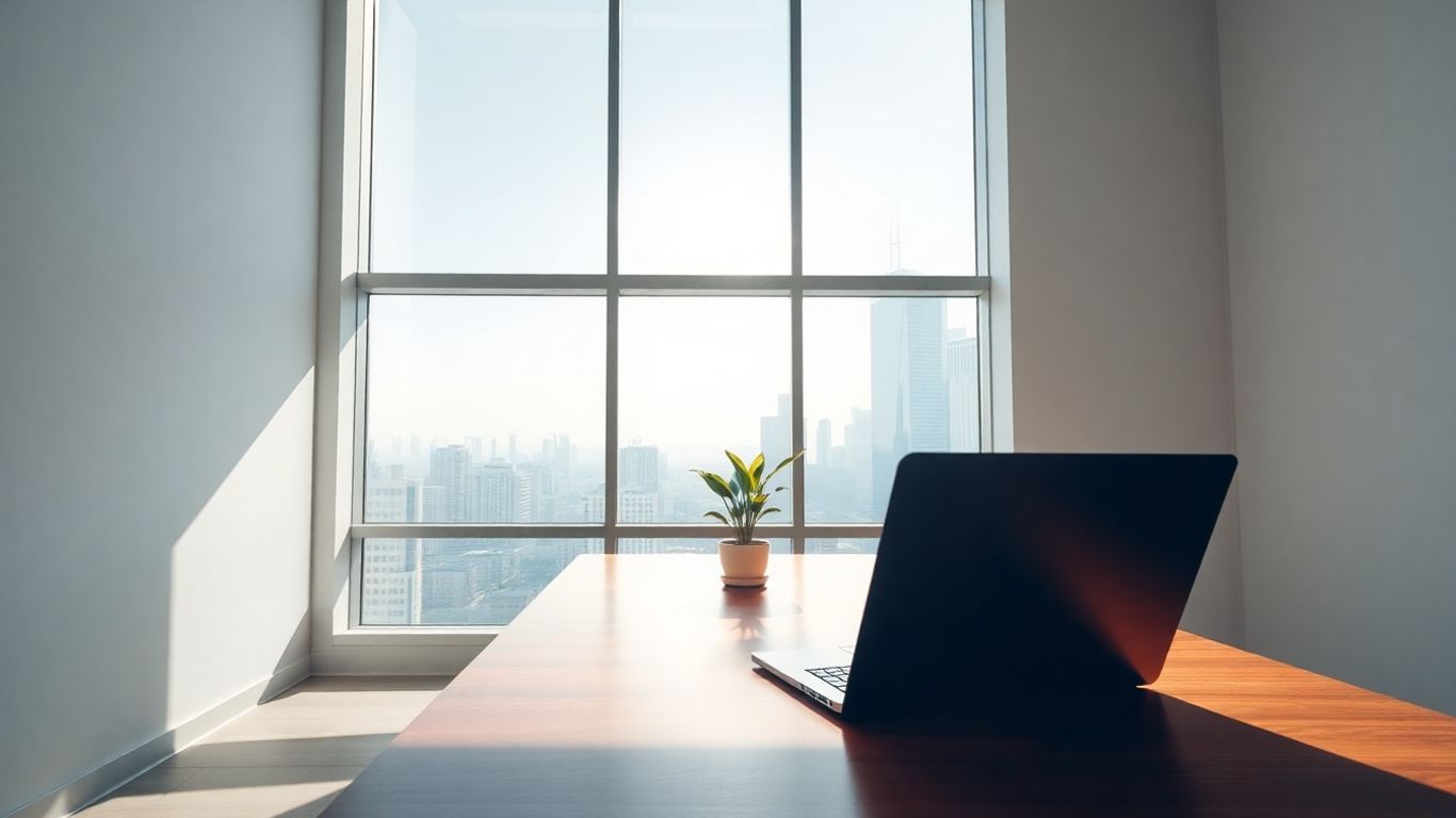 Bureau moderne avec vue sur la ville