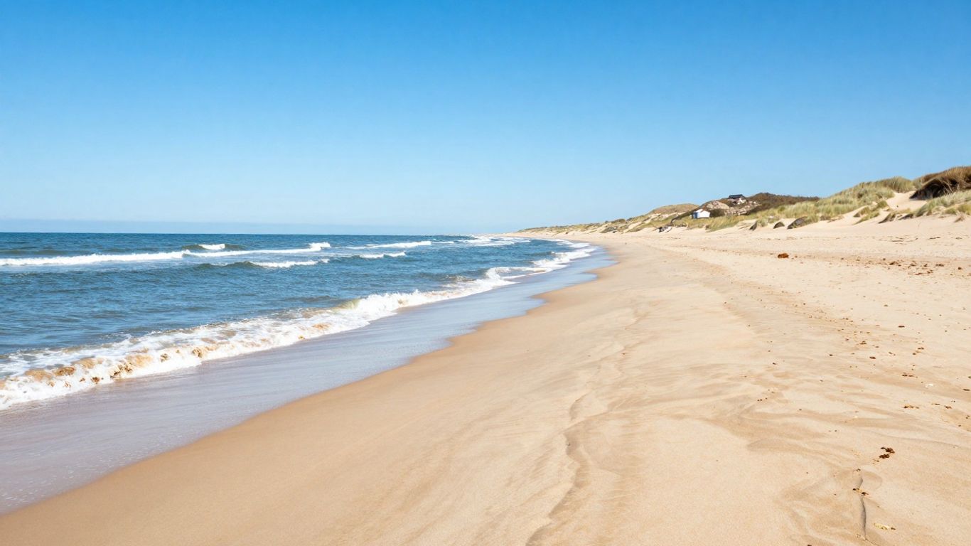 Zonnig strand met duinen en zee in Zeeland