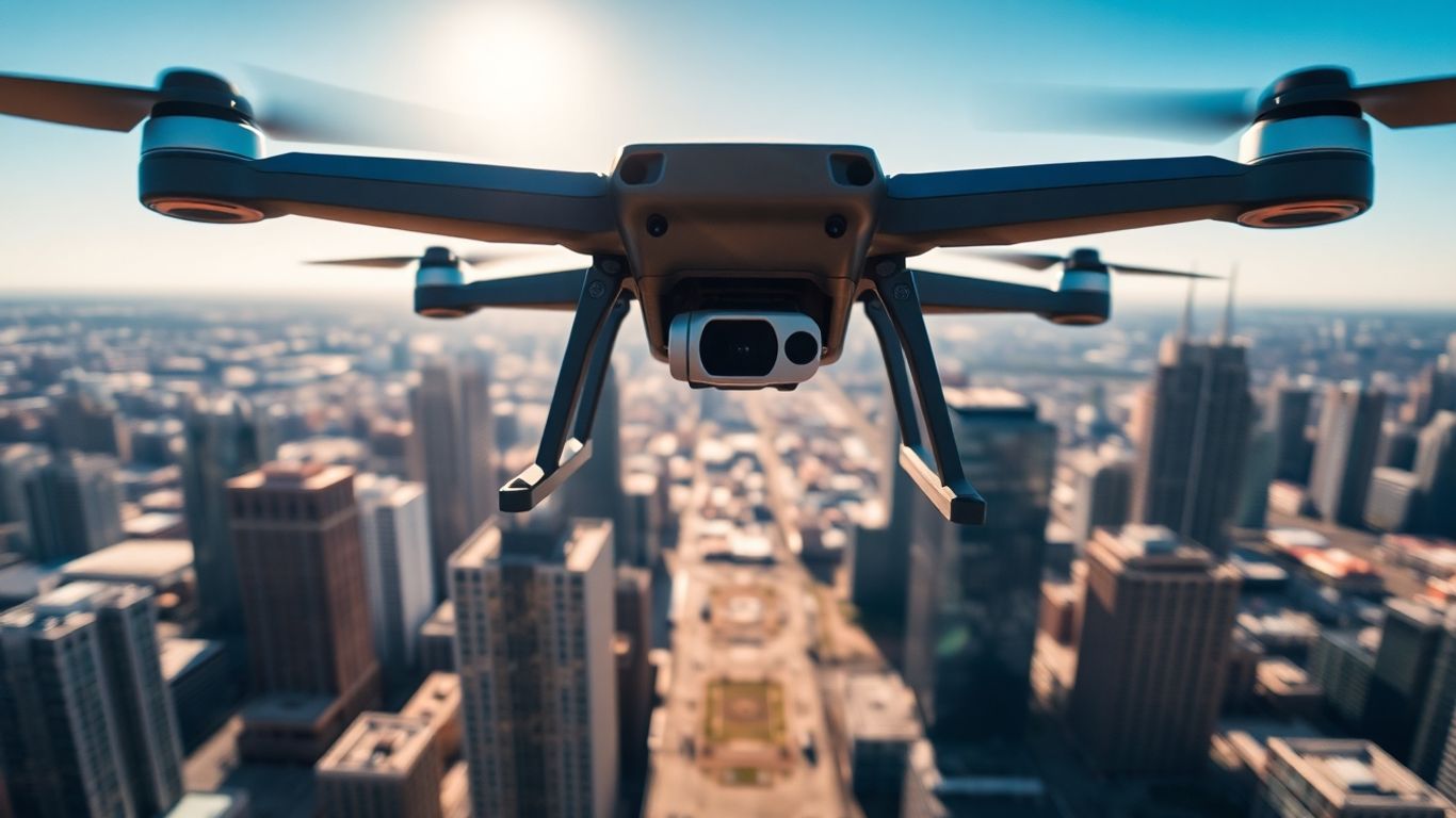 Drone capturing aerial view of city