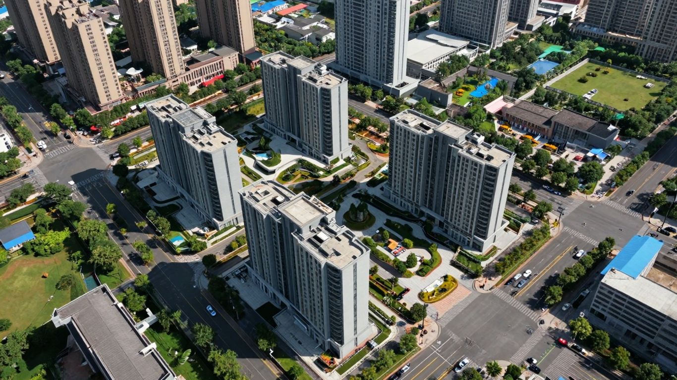 Modern Buildings And Roads In A Developing Cityscape.