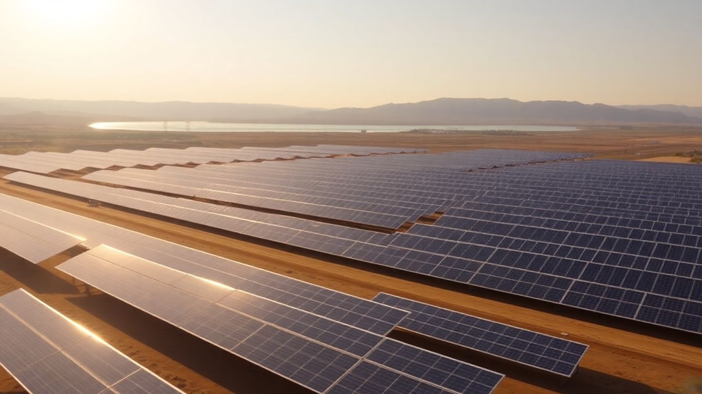 Solar panels and hydroelectric dam