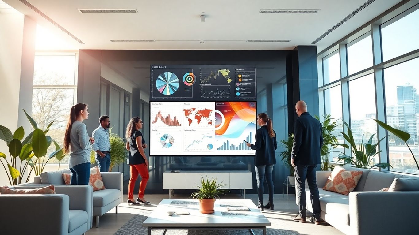 Business professionals collaborating in a modern office.