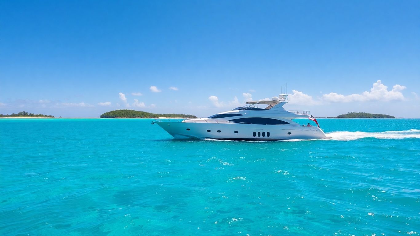 Luxury yacht sailing in Exumas turquoise waters.
