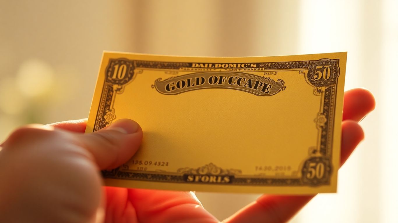 Close-up of a hand holding a gold bond certificate.