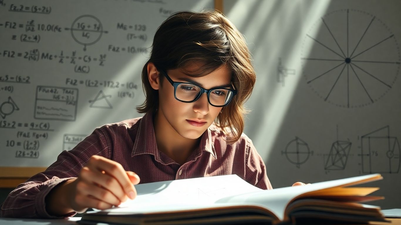 Student studying AP Physics 1 concepts with diagrams.