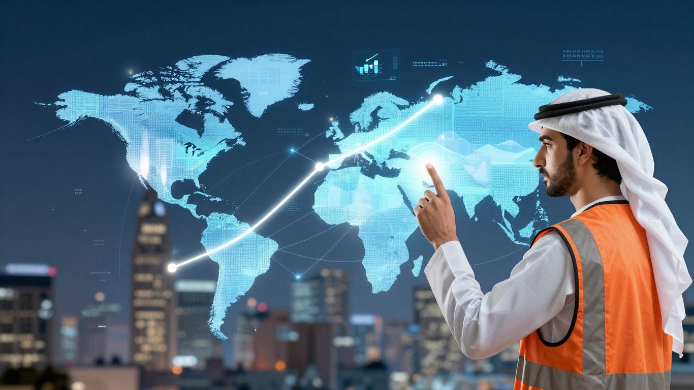 Contractor's digital marketing strategy visualized with glowing interfaces.