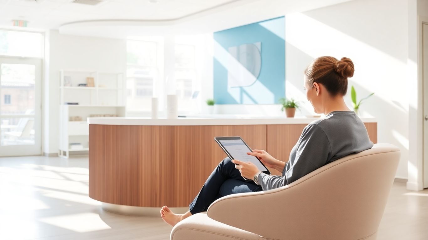 Clinic patient booking appointment on a digital device.