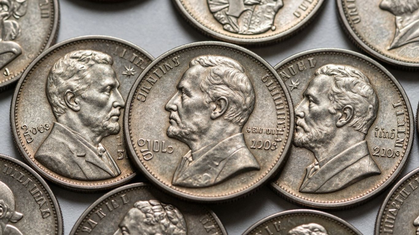 Collection of rare vintage US quarter dollar coins.