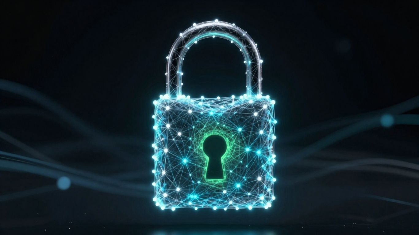 Digital padlock formed from interconnected network nodes.