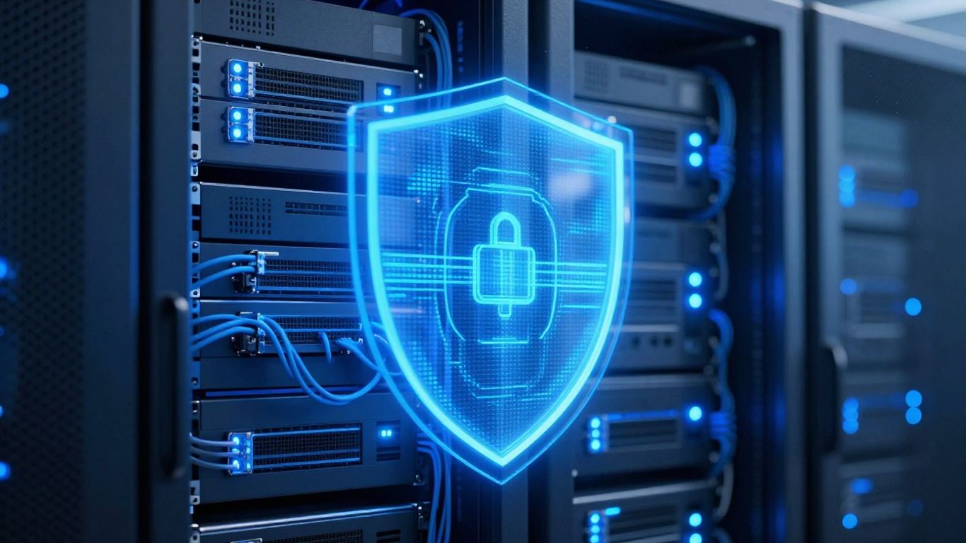 Secure cloud server room with digital shield