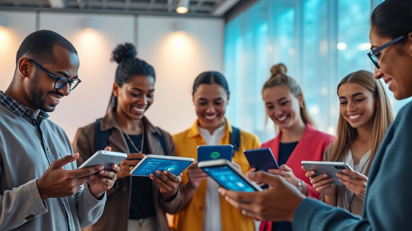 People using AI apps for communication and learning.