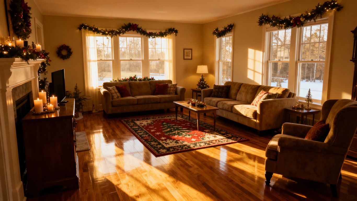 Clean living room floor ready for festive holiday gathering