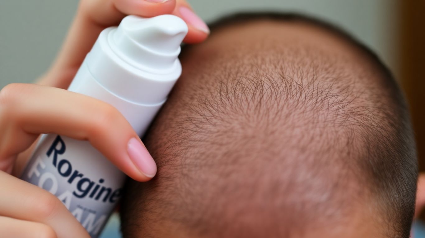 Person applying Rogaine foam to scalp