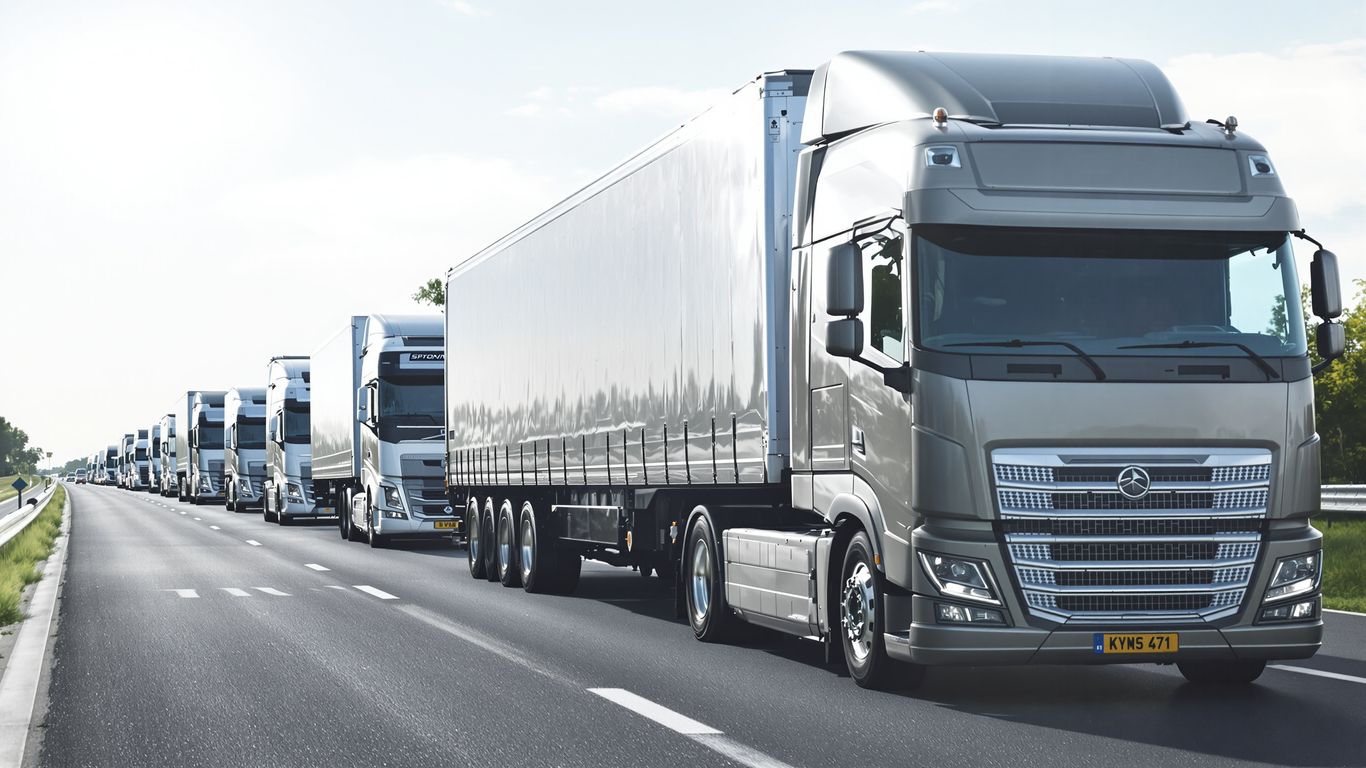 Fleet of trucks on a highway