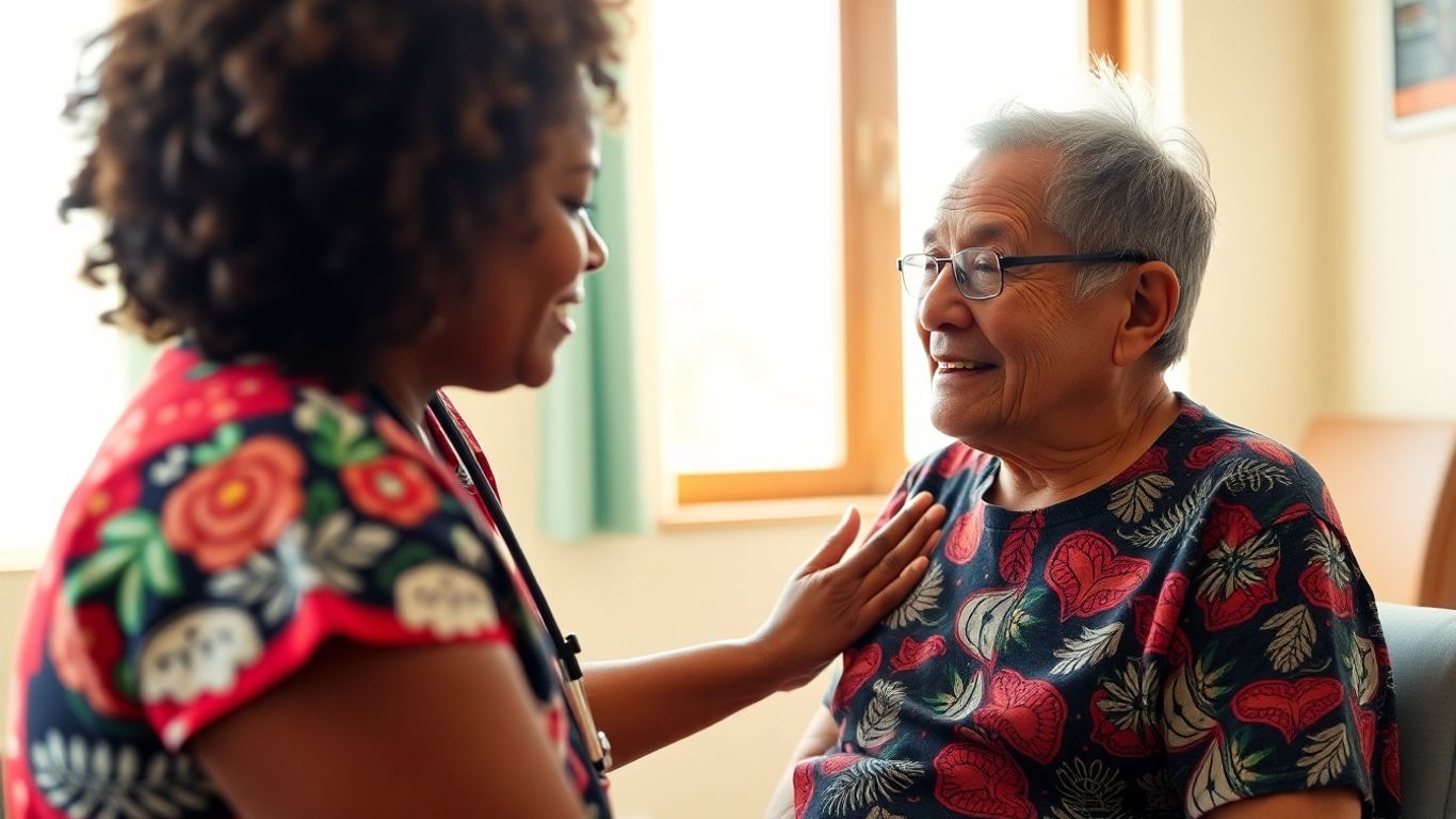 Aboriginal health worker caring for an elder.