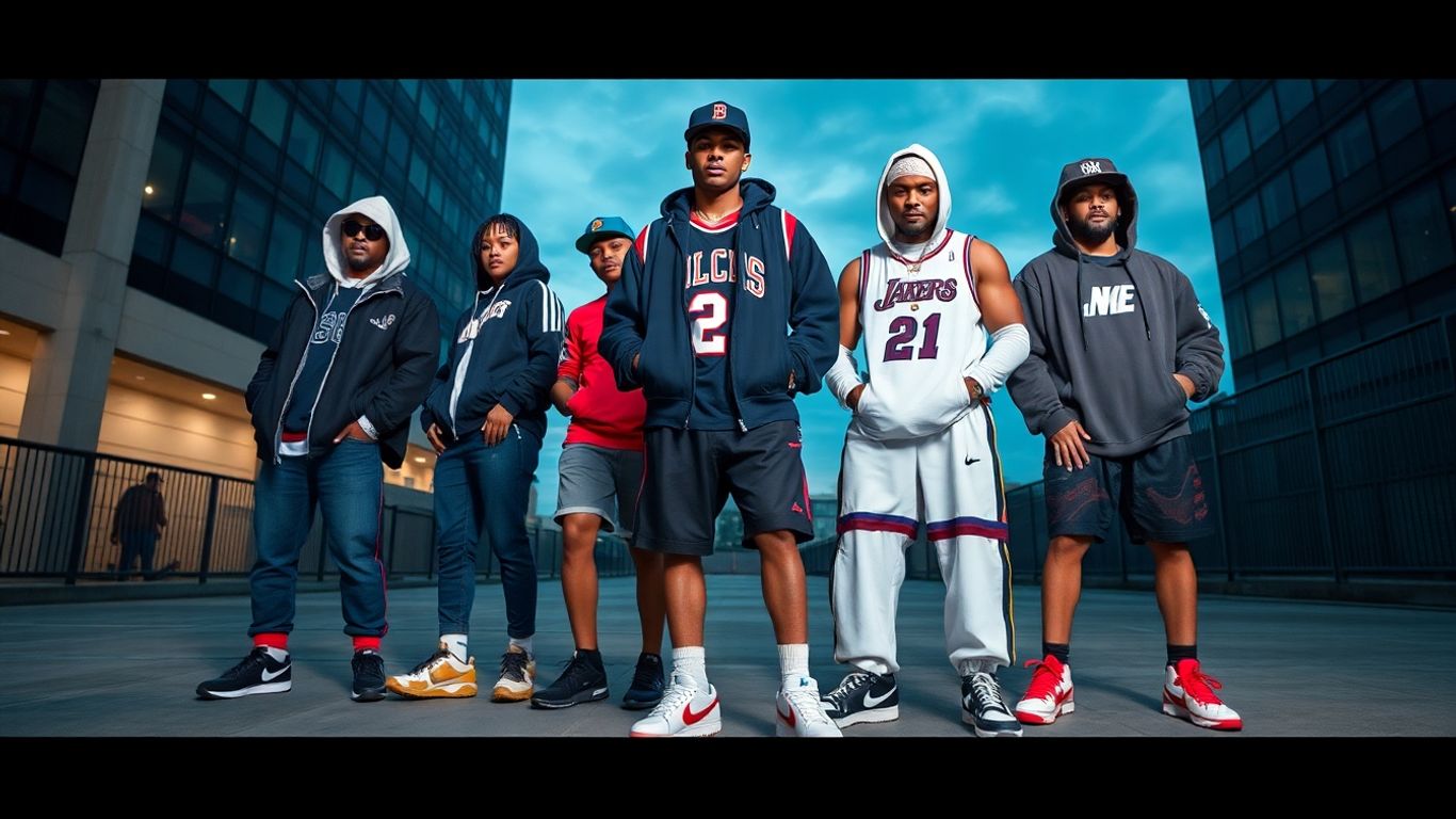 Basketball-inspired fashion on city streets.