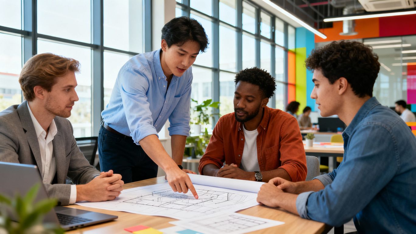 Southwark Council employees collaborating in a modern office.