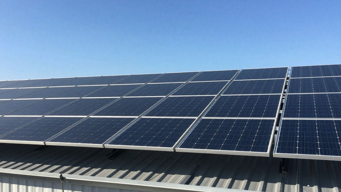 Panneaux solaires sur un toit sous le soleil.