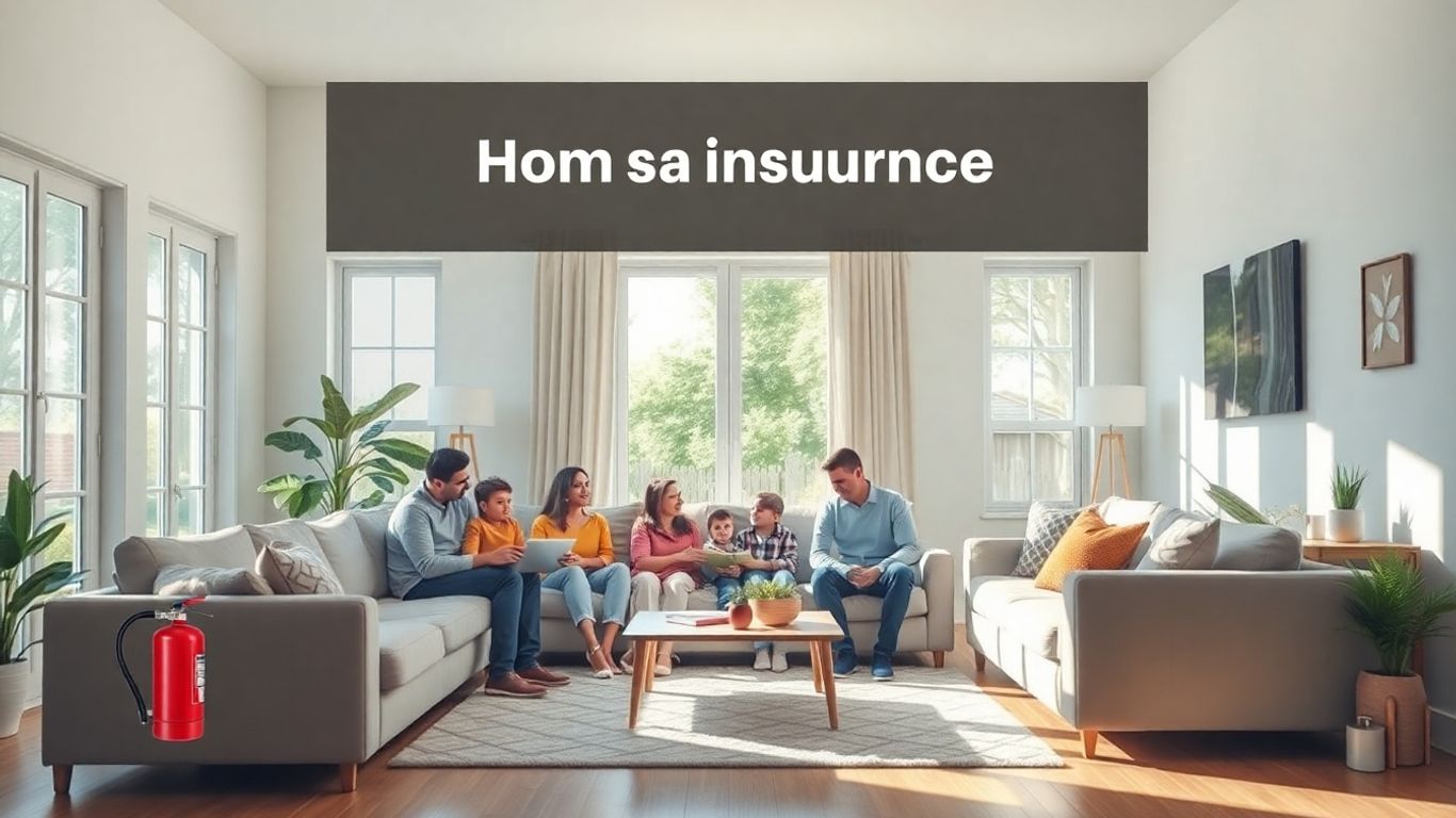 Familia en salón moderno protegido en casa segura.