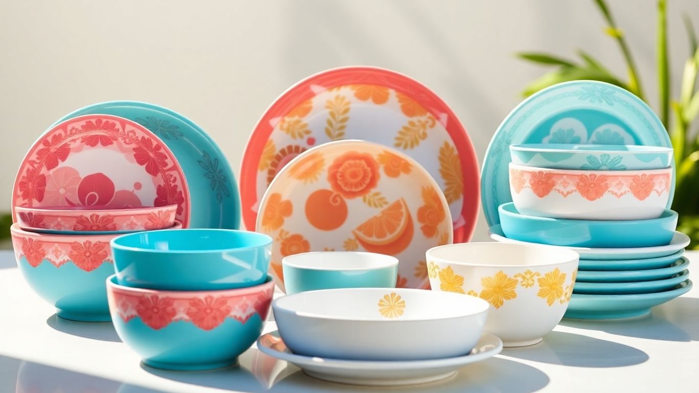 ชุดจานชามเมลามีนสีสันสดใส ดีไซน์สวยงาม