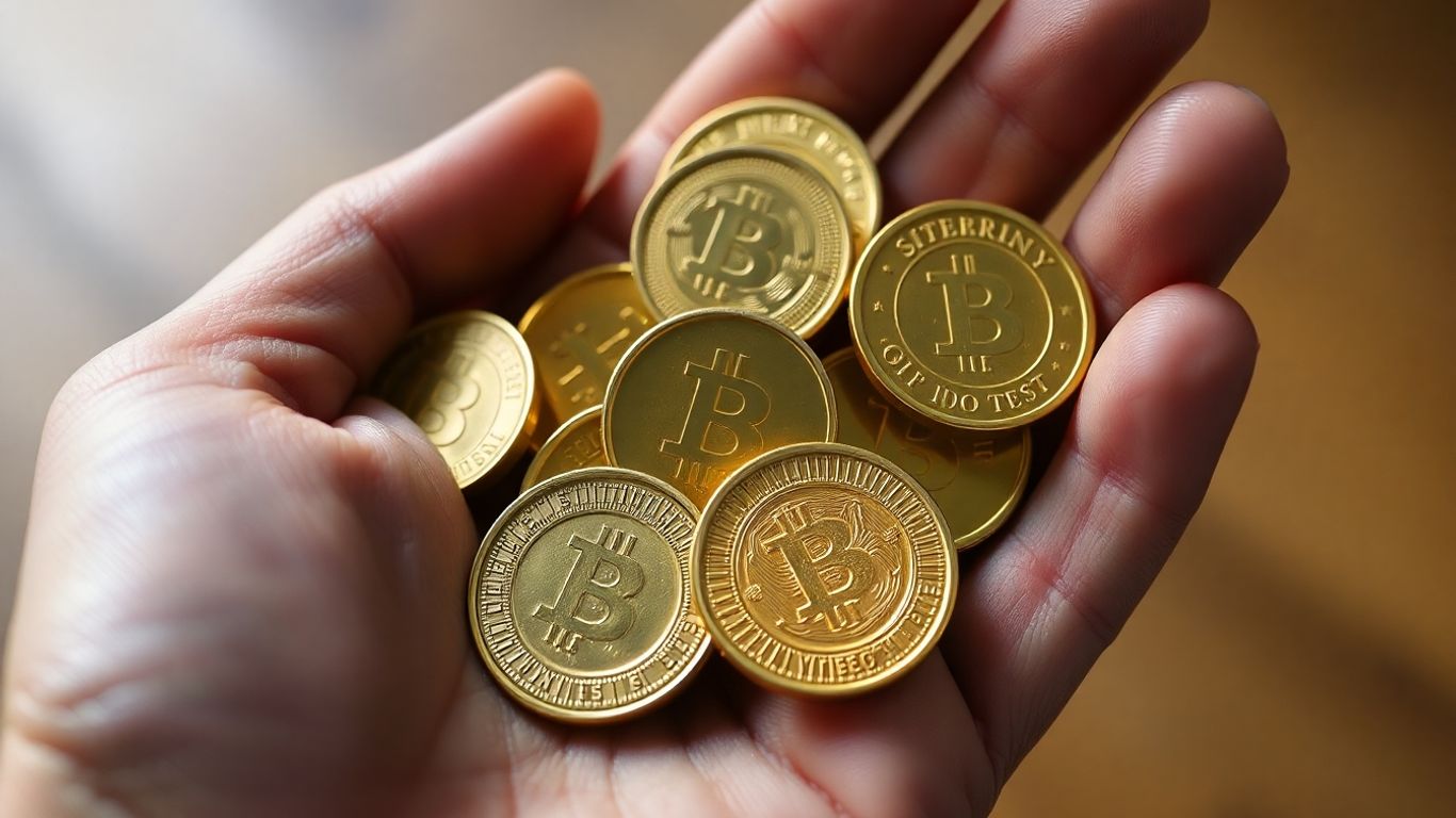 Gold coins held in a hand