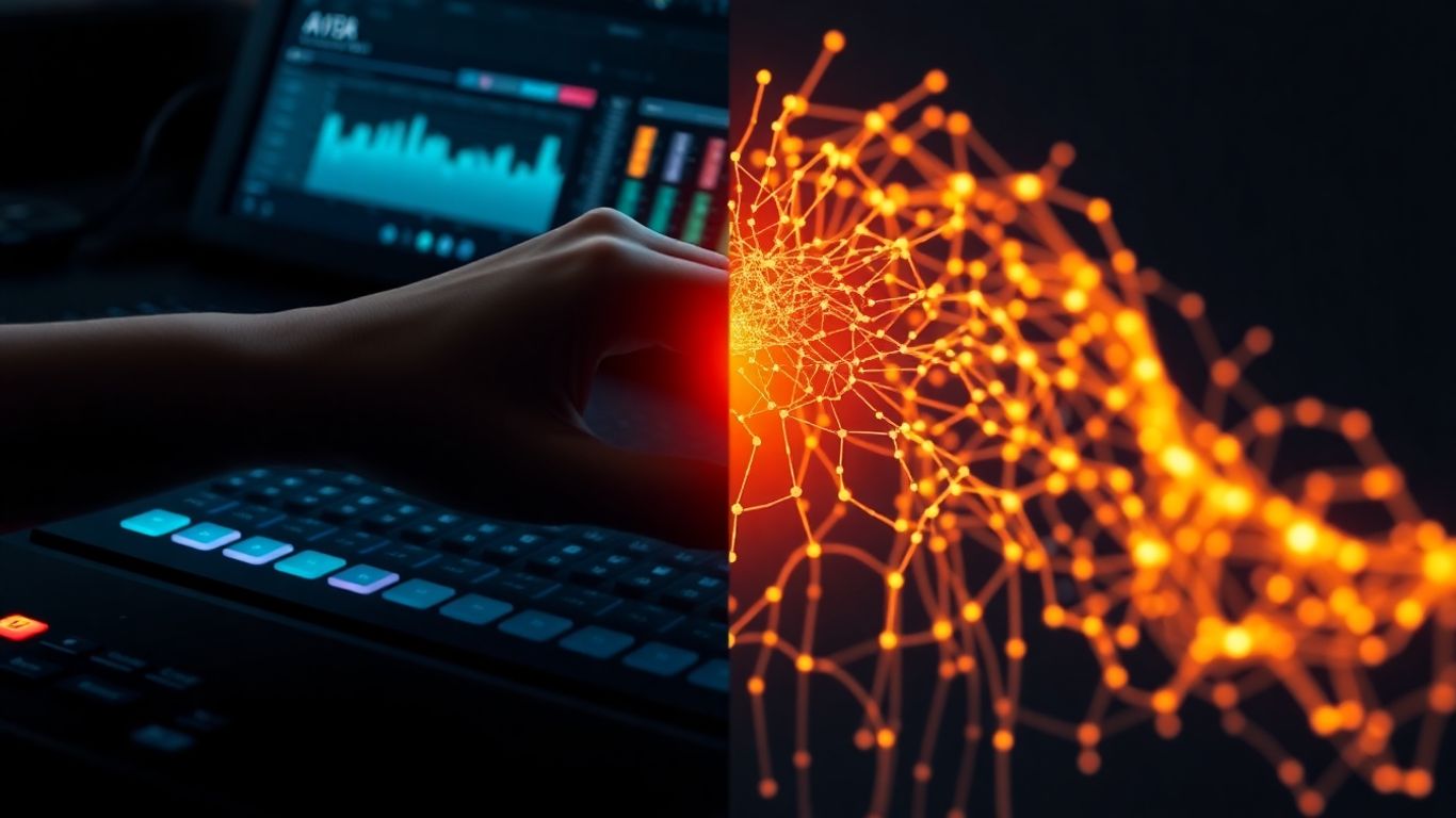 AI and human hands creating music in FL Studio.