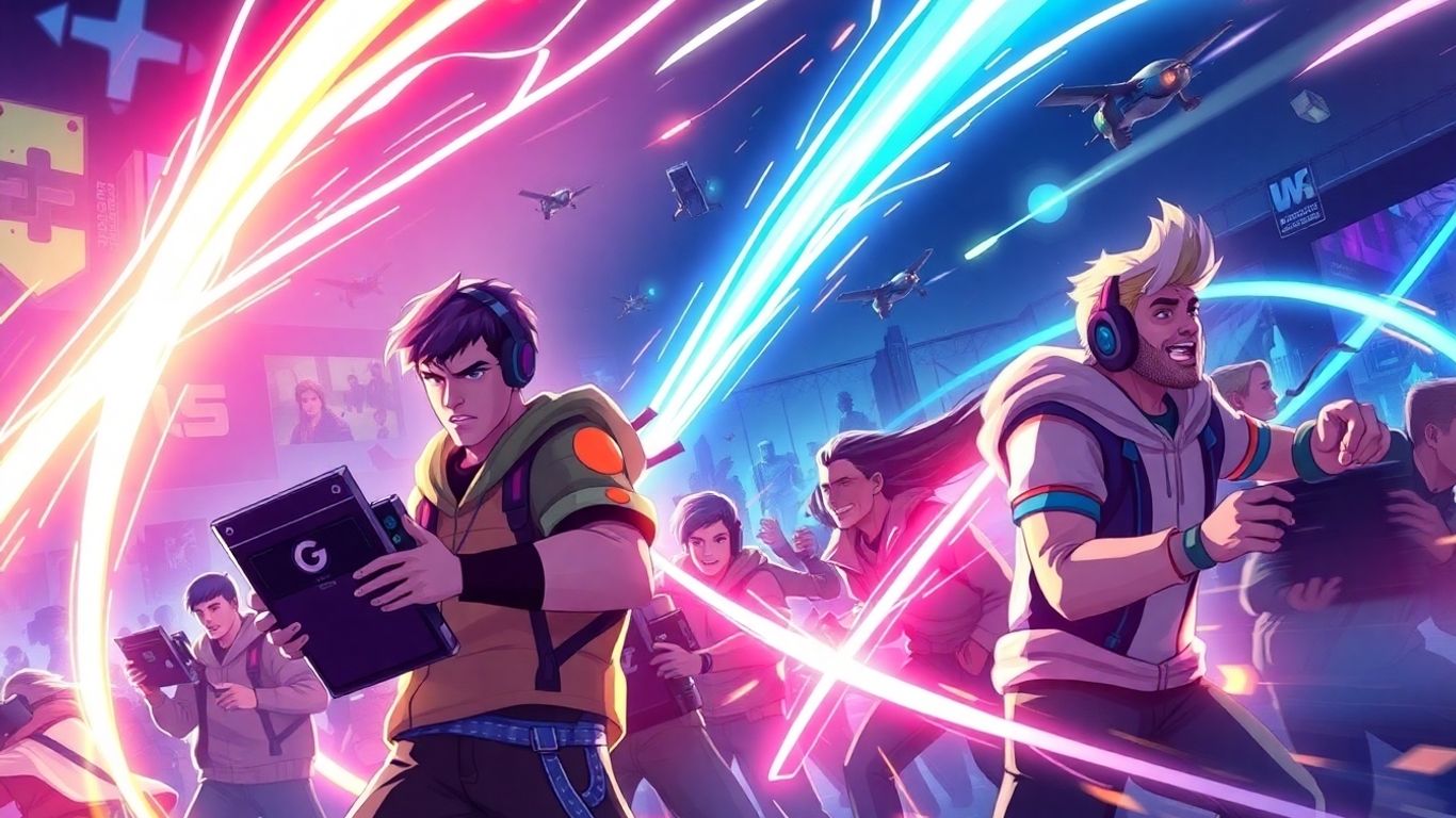 Esports titans in a global gaming arena.