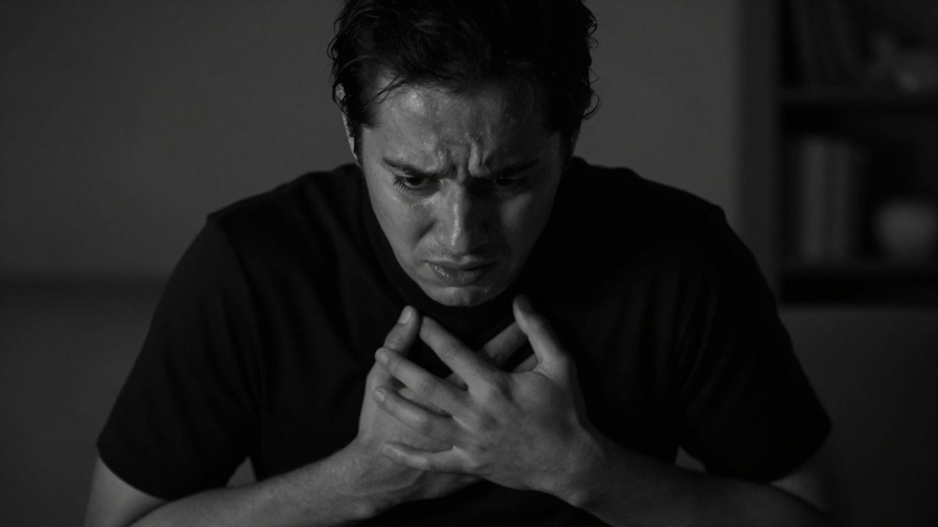 Pessoa com sintomas físicos de ansiedade.