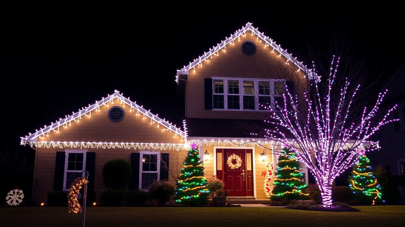 Professionally installed Christmas lights on a Ballwin home.