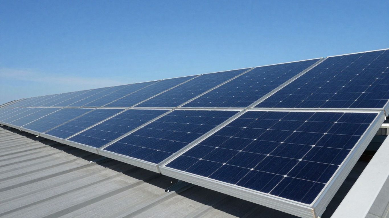 Panneaux solaires sur un toit, orientés vers le soleil.