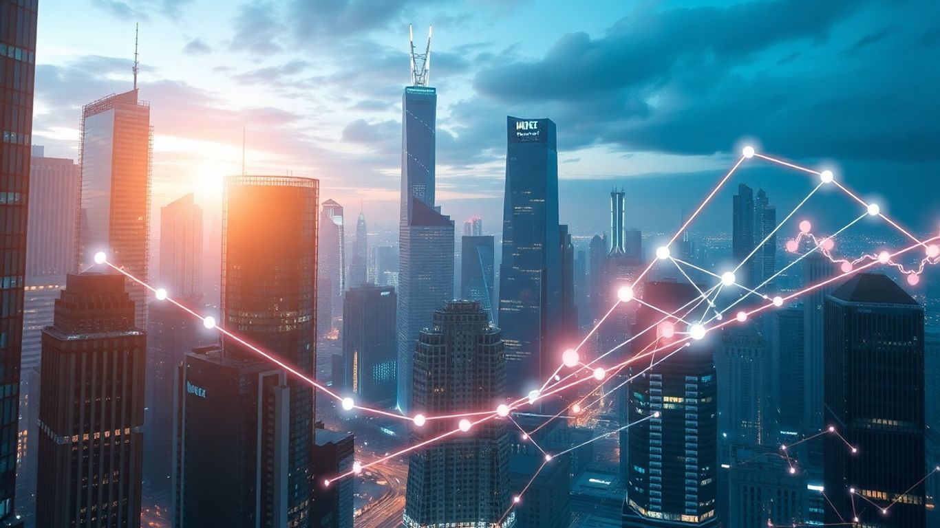 Futuristic city with glowing digital connections.