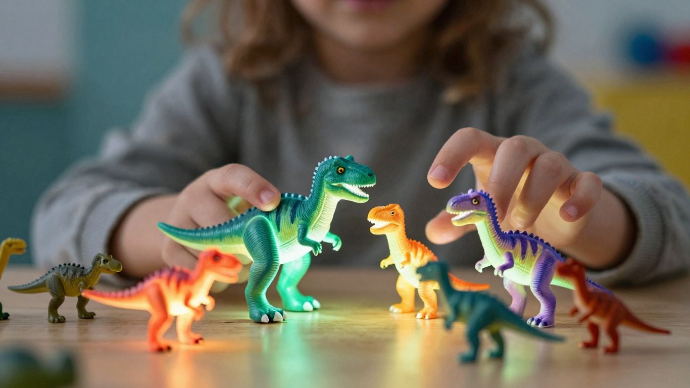 Glowing dinosaur toys for kids' game.