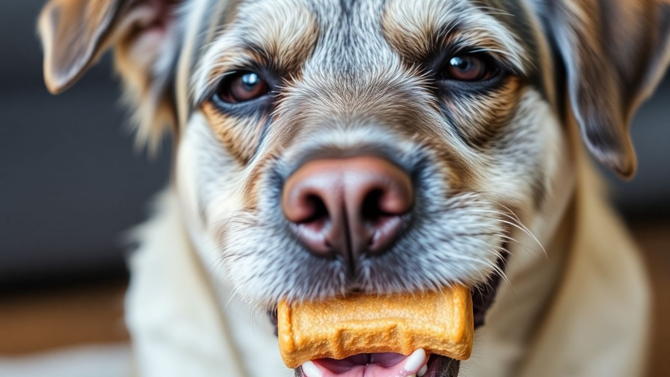 Senior dog enjoying a healthy dental chew treat.