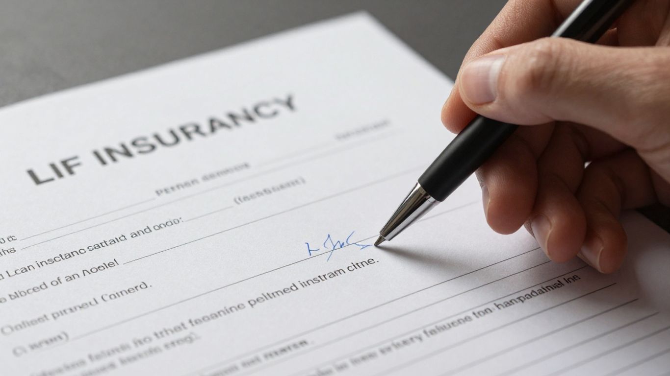 Life insurance policy document with a pen.