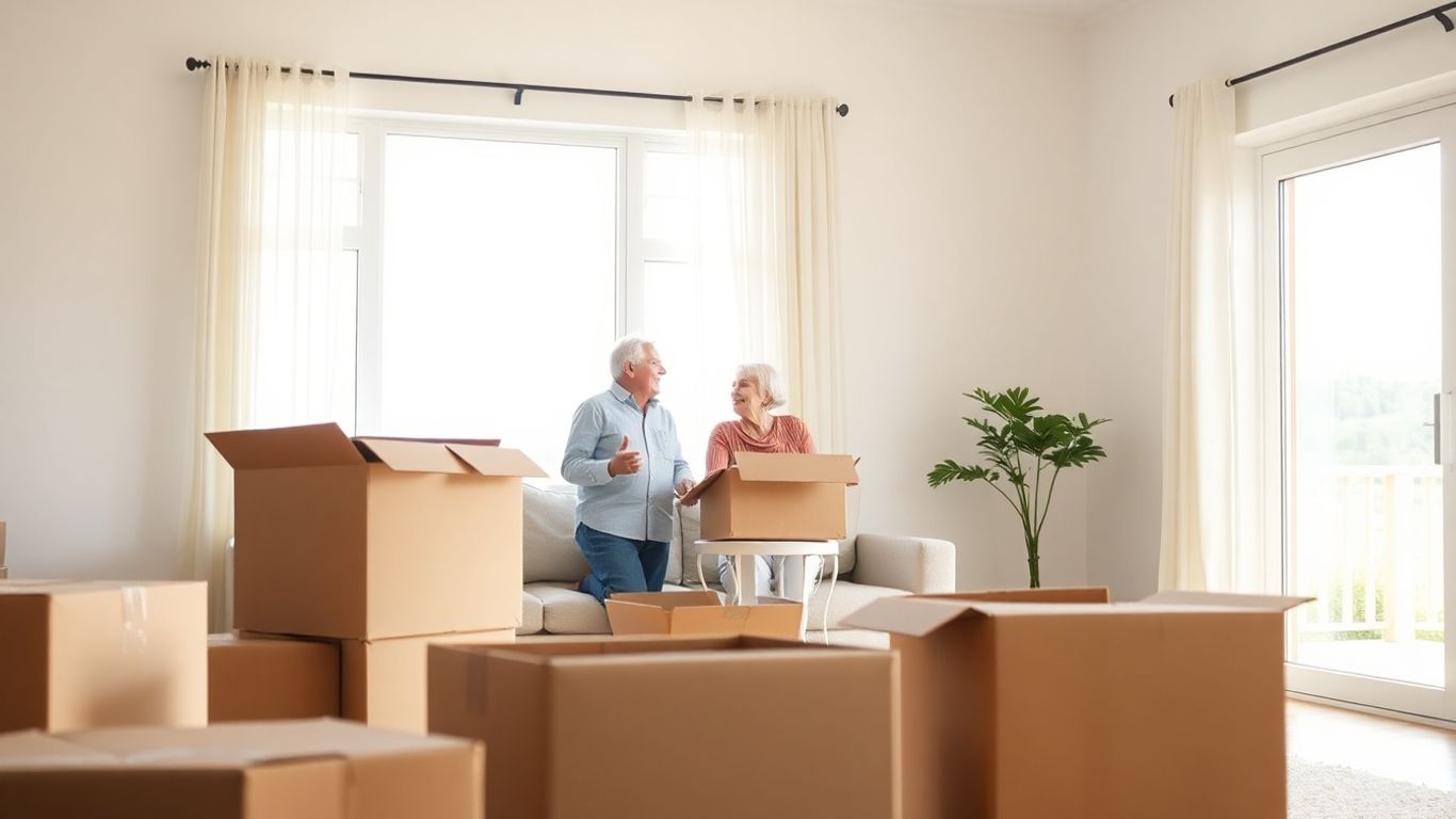 Couple déménageant dans une nouvelle maison à la retraite.