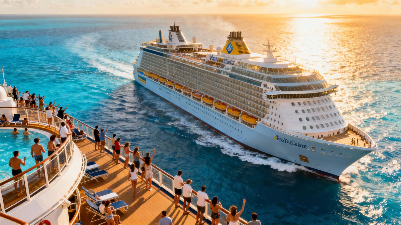 Royal Caribbean cruise ship on water under sunny sky