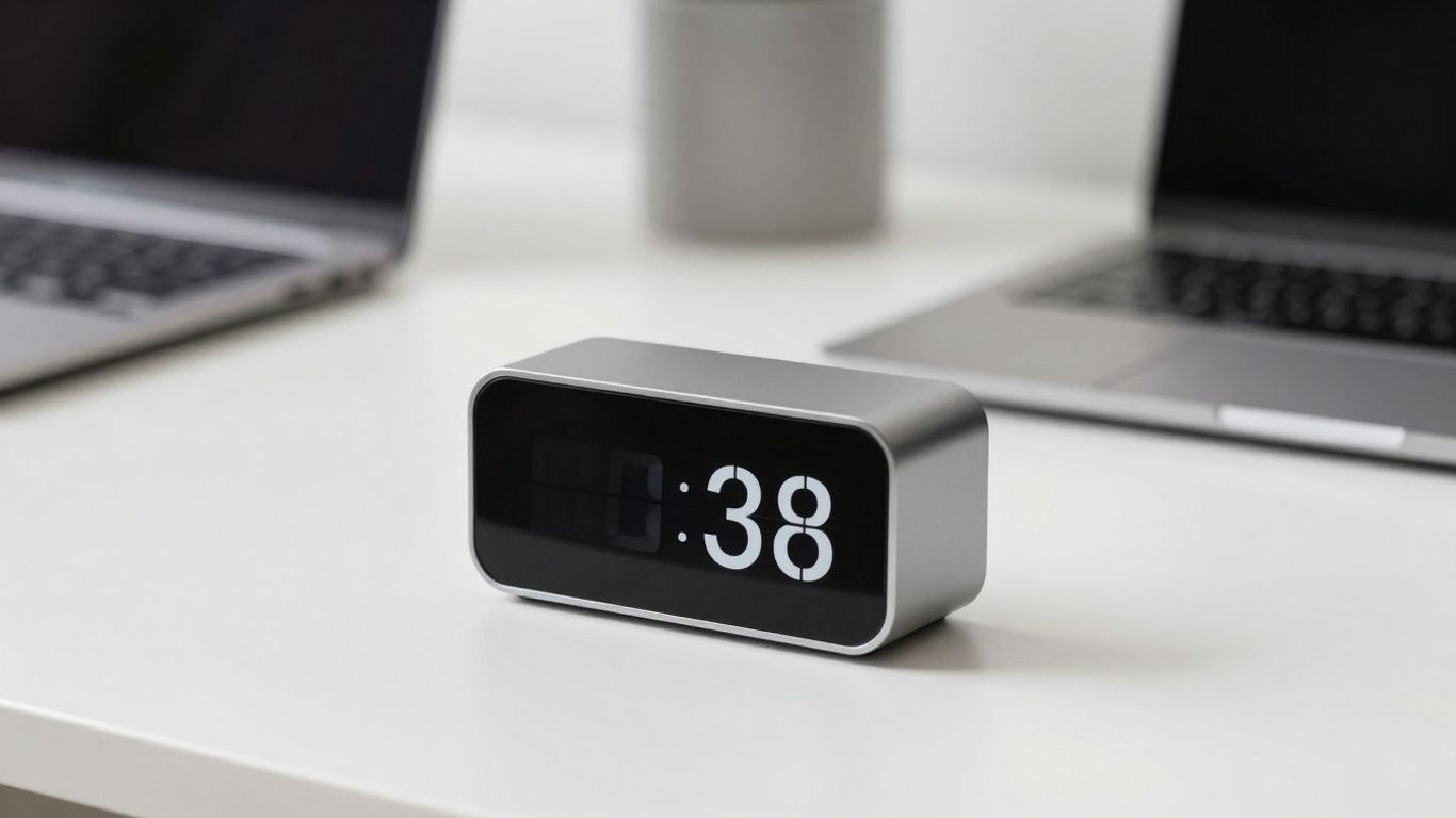 Modern workspace with a minimalist timer for productivity.