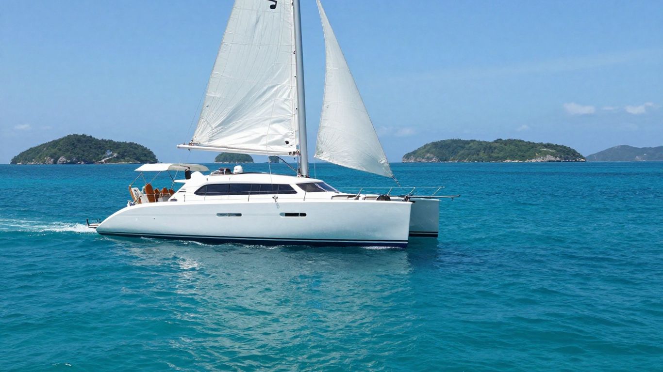 Catamaran sailing in Virgin Islands waters.