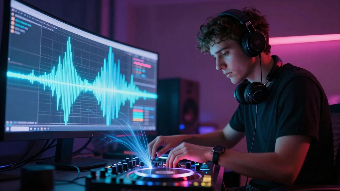 Beatmaker creating music with futuristic Web3 technology.