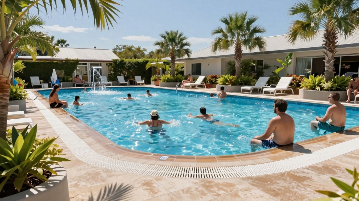 Paragon Swim Centre with people swimming and relaxing.